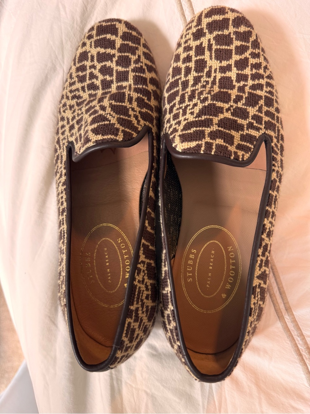 Men’s Stubbs & Wootton Brown and Cream Giraffe-Print Loafers